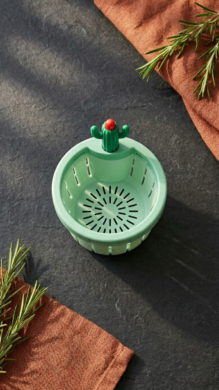 Cactus Strainer, Green, Plastic, Kitchen Sink Drainer | Press Automatic Dumping Basket| Multifunctional Cactus Sink Filter Net Lifting Basket