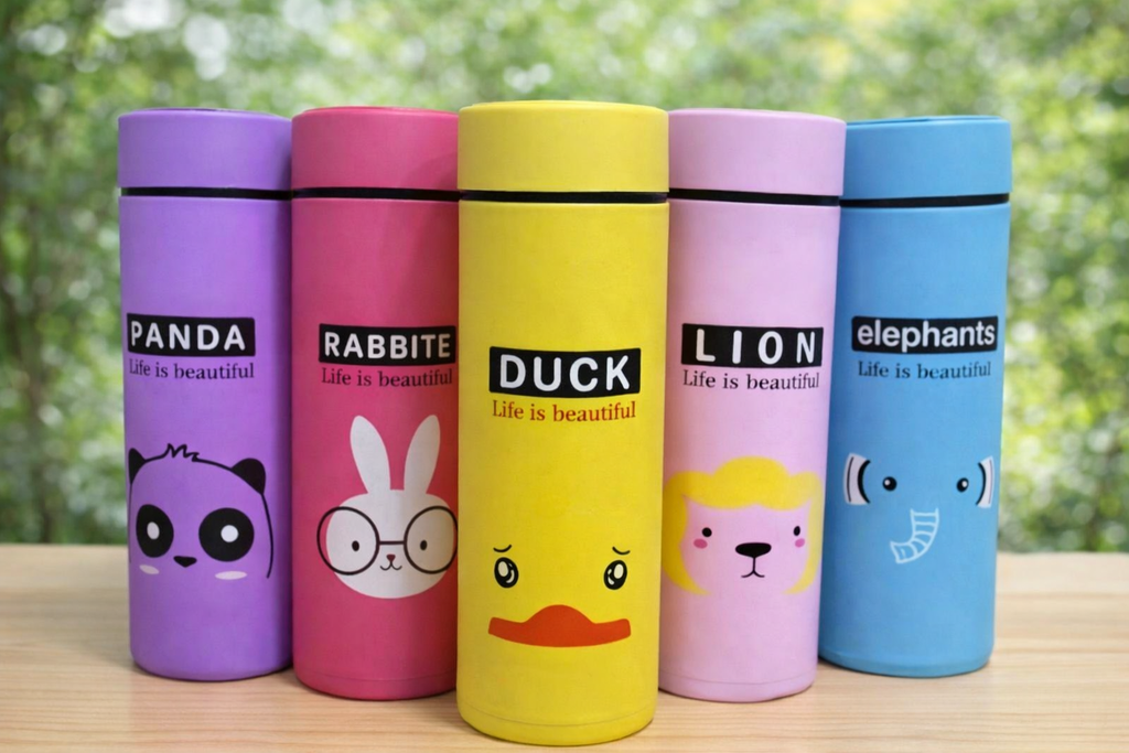 Cute Animal Character Glass Water Bottle, 500 ml, Multicolour Pack of 1