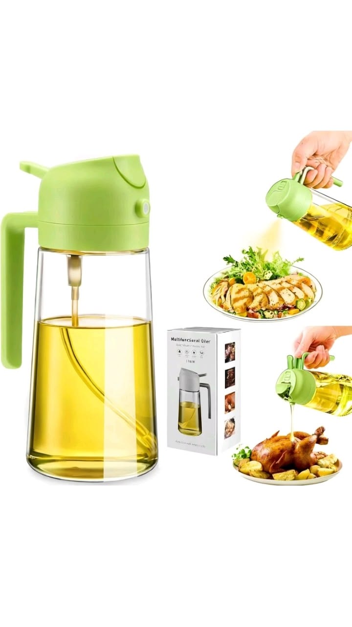 2-in-1 Olive Oil Dispenser and Spray Bottle, Glass, for Cooking, Salad Dressing, and Grilling