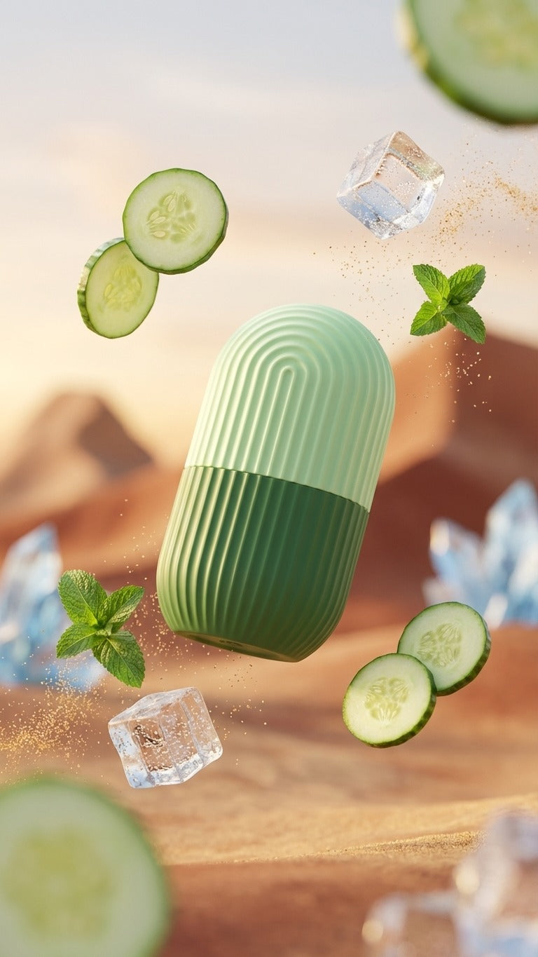 Cucumber Ice Roller for Face, Soothing Facial Massage Tool, Green, Reusable Face Roller