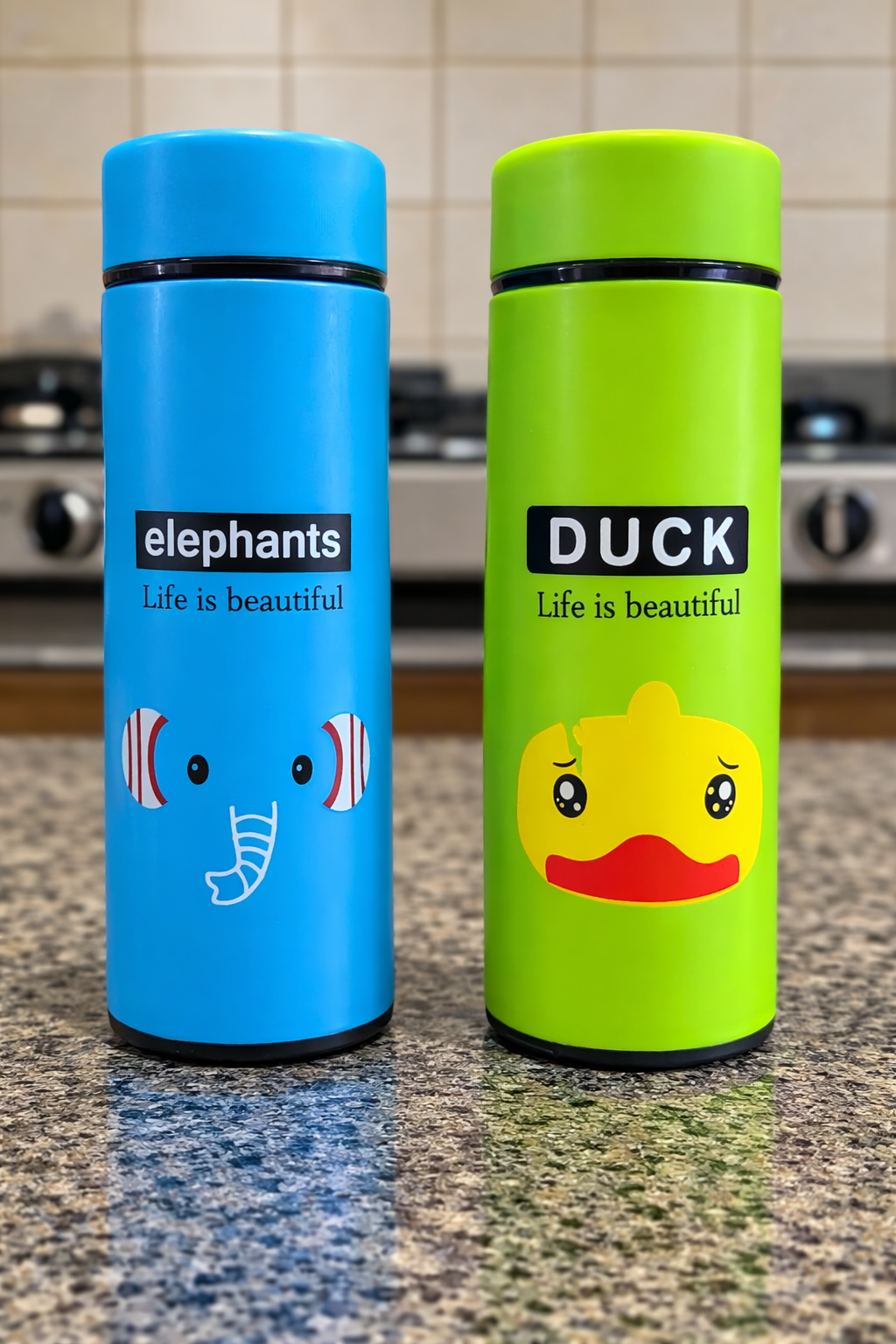 Cute Animal Character Glass Water Bottle, 500 ml, Multicolour Pack of 1