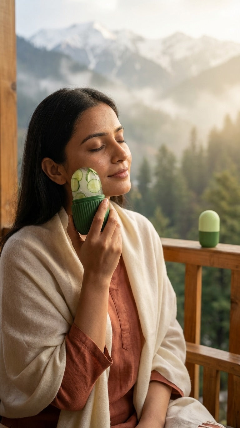 Cucumber Ice Roller for Face, Soothing Facial Massage Tool, Green, Reusable Face Roller