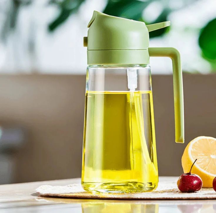 2-in-1 Olive Oil Dispenser and Spray Bottle, Glass, for Cooking, Salad Dressing, and Grilling