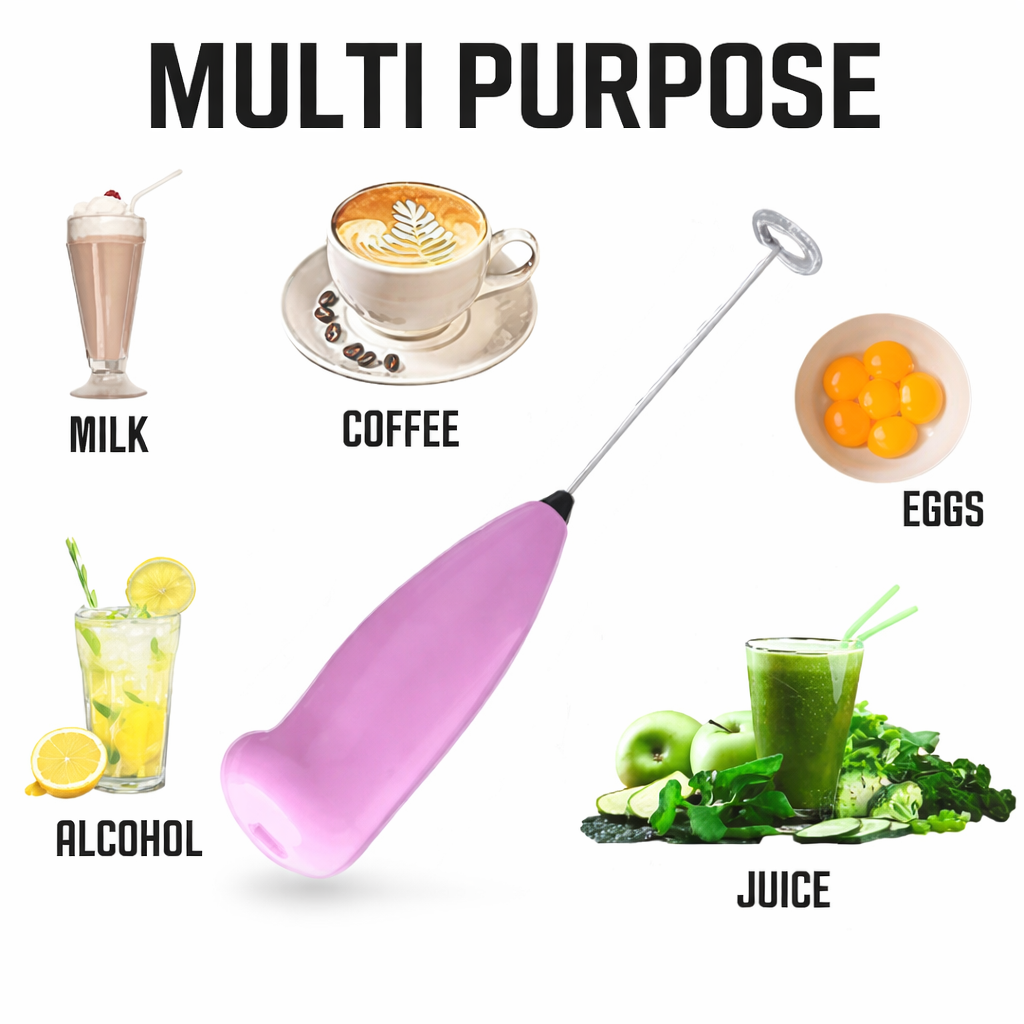 Electric Milk Frother, Multicolour, Handheld, Battery Powered, Stainless Steel Whisk