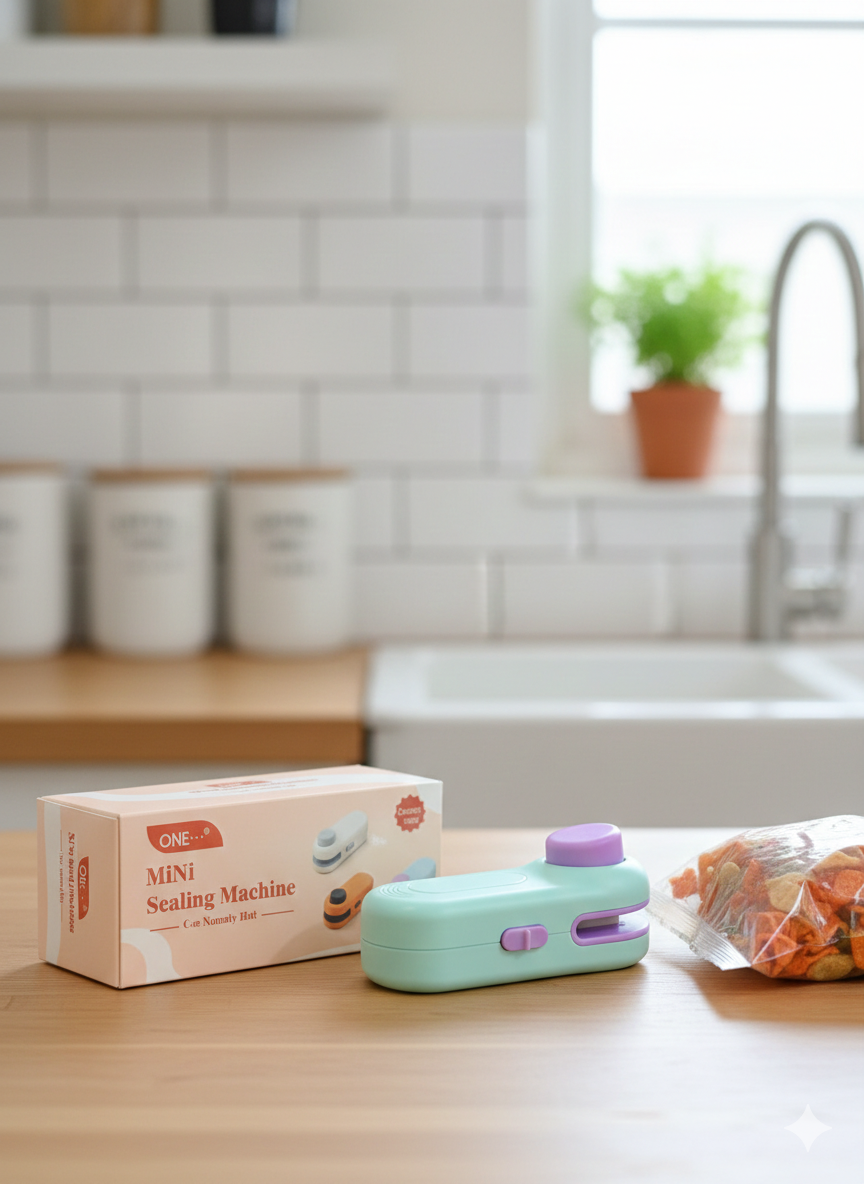 ONE Mini Sealing Machine, Portable and Battery Chargeable Heat Sealer, Handheld Bag Sealer, Mint Green and Purple