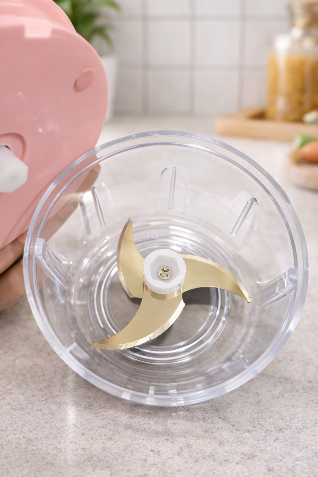 Mini Electric Food Chopper, Pink, Clear Glass Bowl, Compact Kitchen Gadget, 280 ml