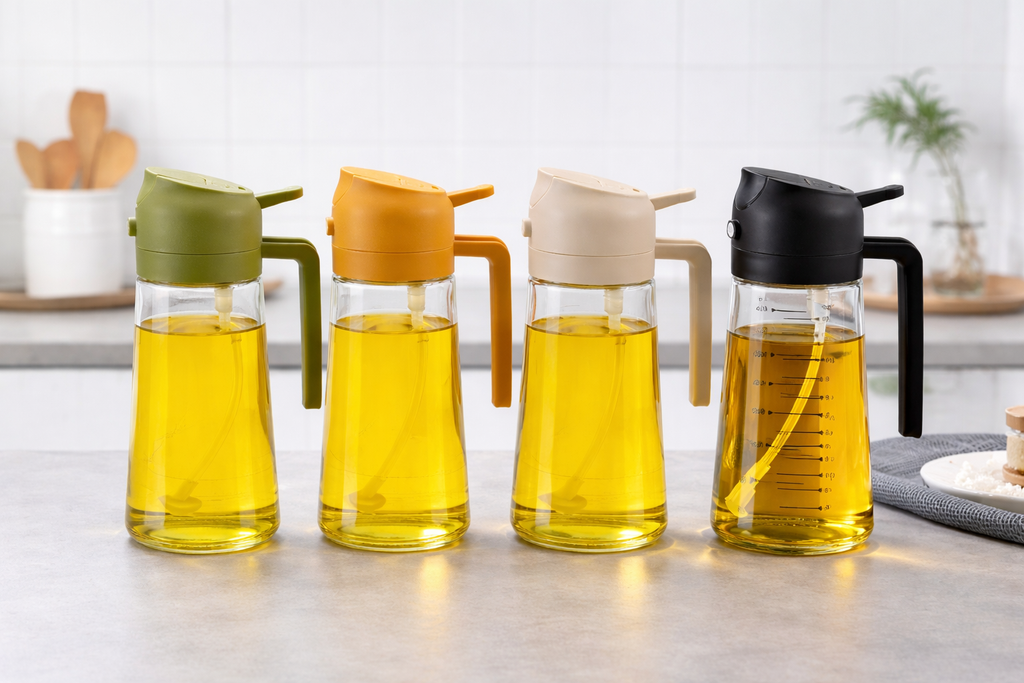 2-in-1 Olive Oil Dispenser and Spray Bottle, Glass, for Cooking, Salad Dressing, and Grilling