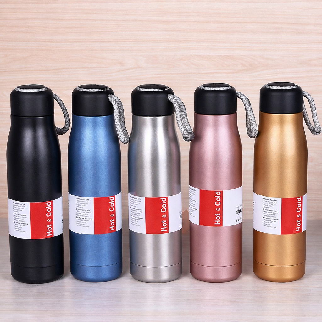 Stainless Steel Insulated Water Bottle with Rope Handle, Hot & Cold, 500ml