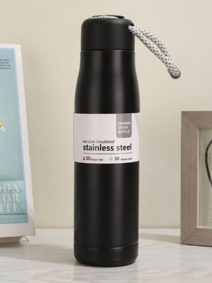 Stainless Steel Insulated Water Bottle with Rope Handle, Hot & Cold, 500ml