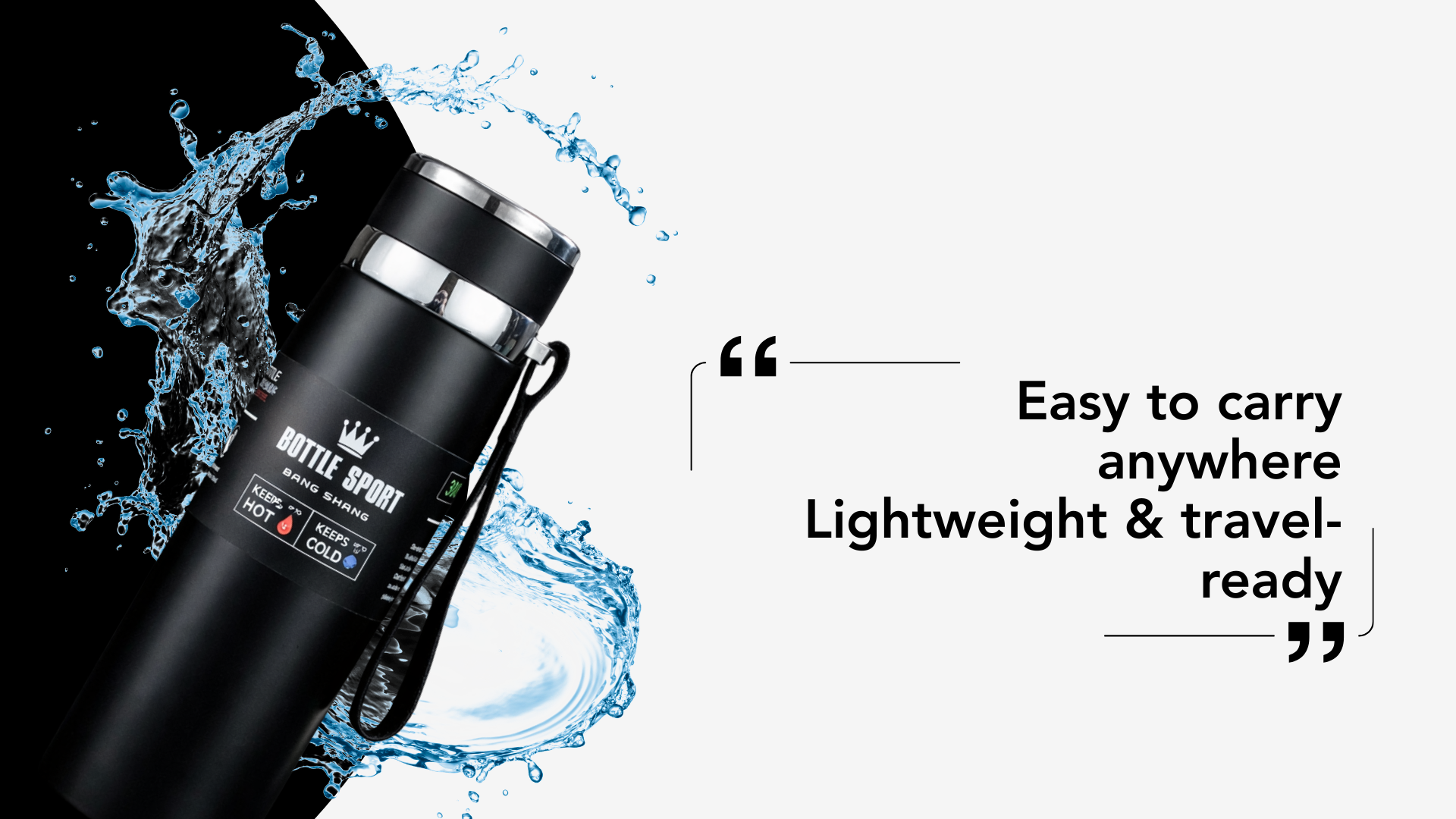 Bottle Sport Insulated Vacuum Flask, Premium Stainless Steel, Keeps Hot & Cold, with Carry Strap