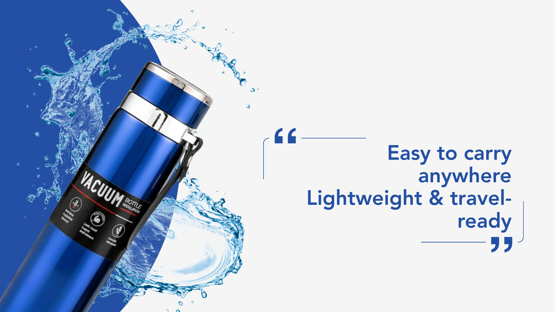 Bottle Sport Insulated Vacuum Flask, Premium Stainless Steel, Keeps Hot & Cold, with Carry Strap