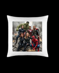 Decorative Throw Pillow with Superhero Team Print, White, Square Cushion for Home Décor