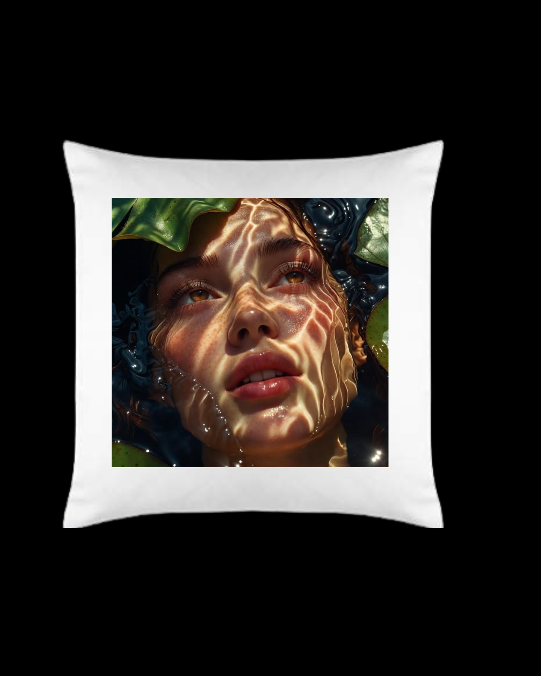Decorative Throw Pillow with Surreal Woman Portrait Print, White, Square Cushion for Home Décor