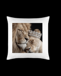 Decorative Throw Pillow with Lion and Lioness Crown Print, White, Square Cushion for Home Décor