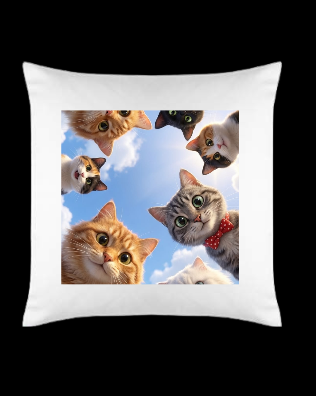 Cute Cats Selfie Decorative Throw Pillow, White, Square Cushion for Home Décor