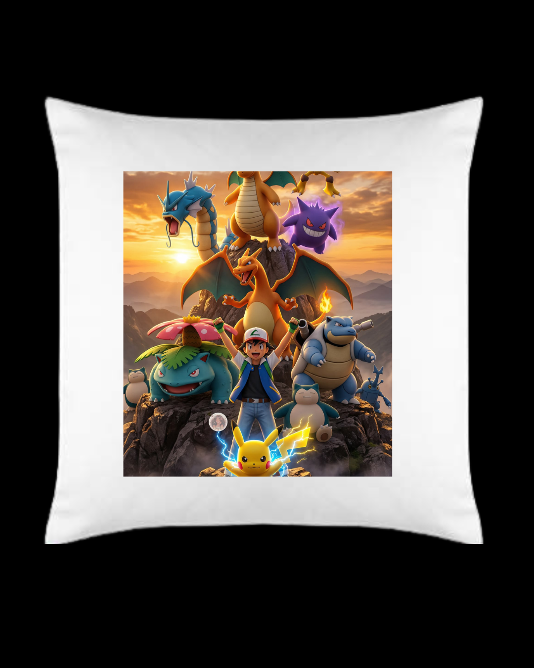 Anime Trainer and Friends Graphic Throw Pillow, White, Square Decorative Cushion for Home Décor