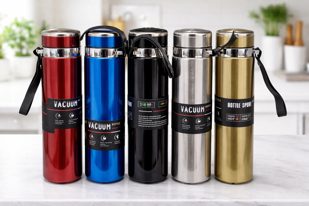 Bottle Sport Insulated Vacuum Flask, Premium Stainless Steel, Keeps Hot & Cold, with Carry Strap