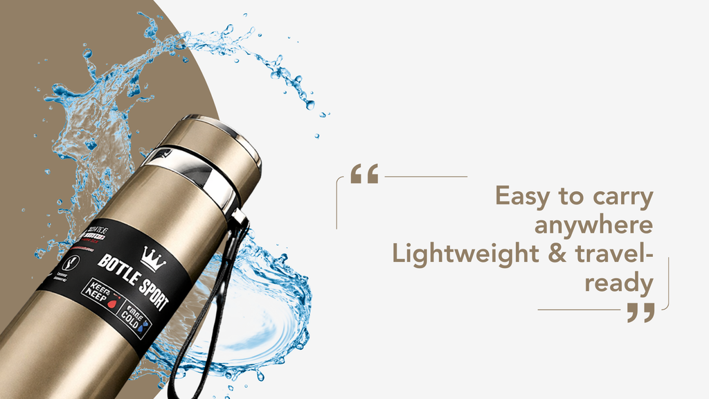 Bottle Sport Insulated Vacuum Flask, Premium Stainless Steel, Keeps Hot & Cold, with Carry Strap