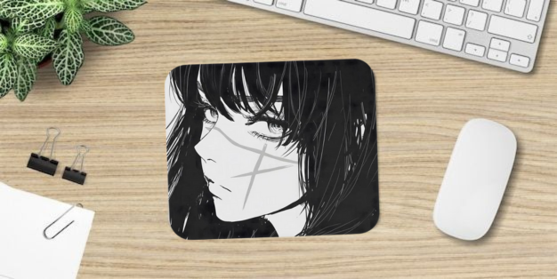 Anime Character Black and White Art Mouse Pad Non Slip Base Mousepad