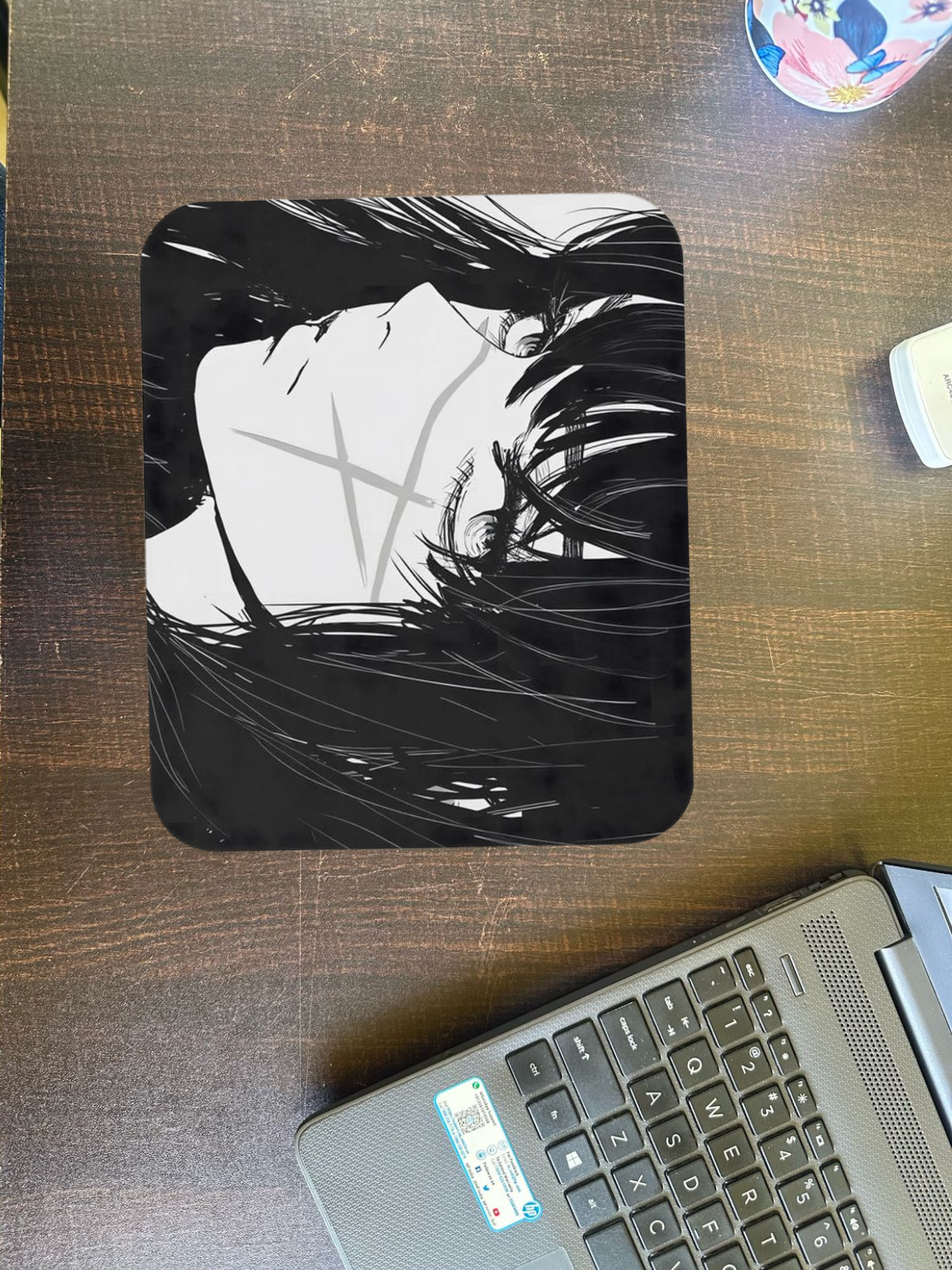 Anime Character Black and White Art Mouse Pad Non Slip Base Mousepad