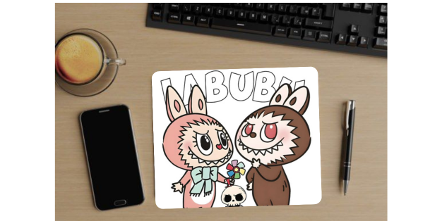 Labubu Character Mouse Pad, Non-Slip Rubber Base, Pink and Brown Artwork Non Slip Base Mousepad