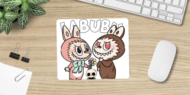 Labubu Character Mouse Pad, Non-Slip Rubber Base, Pink and Brown Artwork Non Slip Base Mousepad