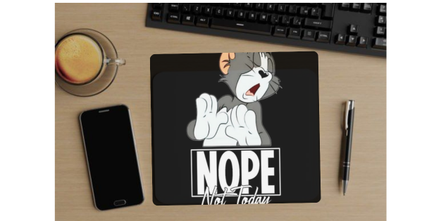 Cartoon Character Mouse Pad, Non-Slip Base, 22.86 x 17.78 cm, Black and White Mousepad