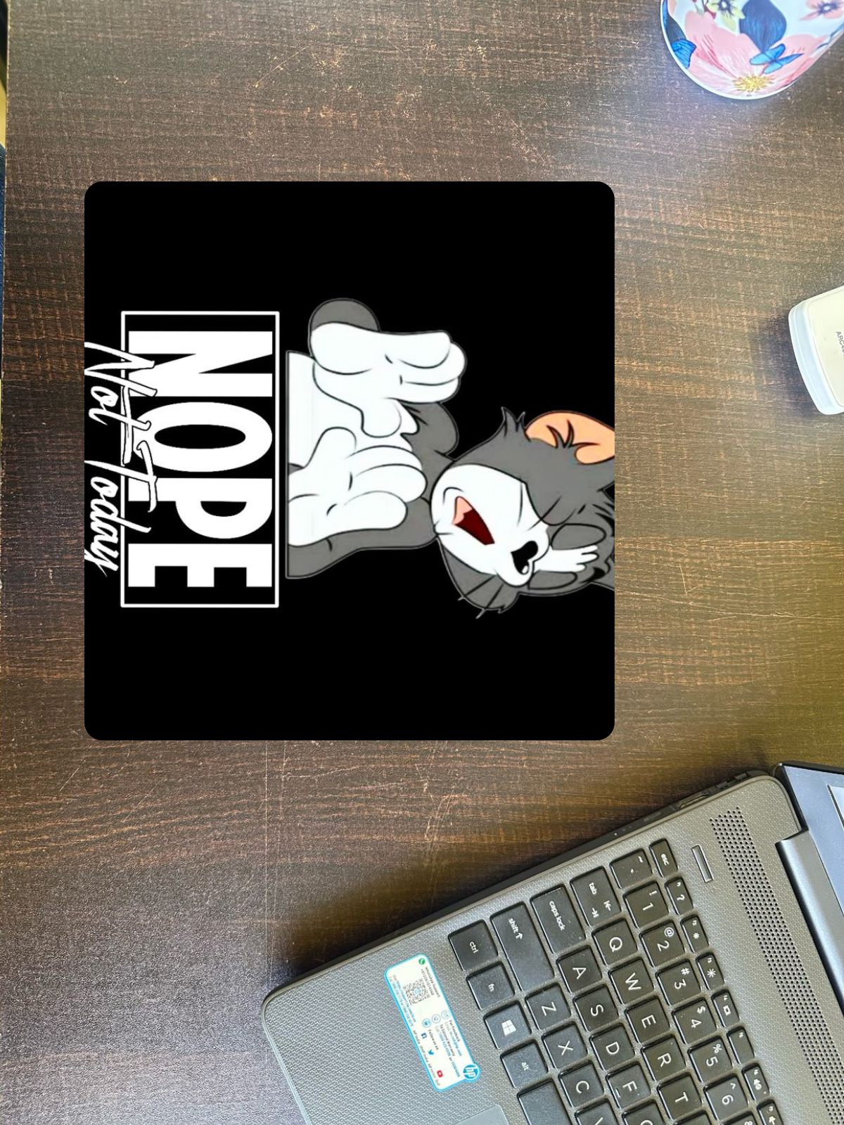 Cartoon Character Mouse Pad, Non-Slip Base, 22.86 x 17.78 cm, Black and White Mousepad