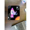 Space Astronaut Mouse Pad, Gaming Mouse Mat with Colourful Rocket Design, Black Mousepad