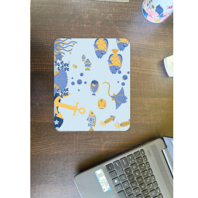 Mouse Pad with Nautical Pattern, Blue and Yellow Design, Non-Slip Gaming Surface Mousepad