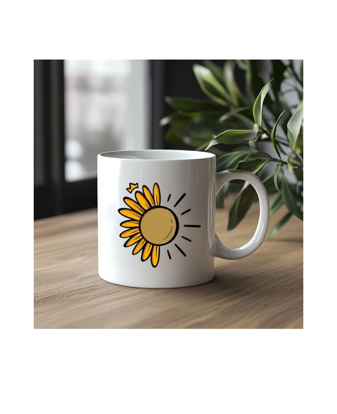 Ceramic Coffee with Sunflower Design, White, 11 oz Ceramic Coffee Mug