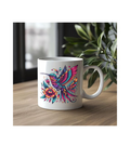Decorative Ceramic Coffee, Colourful Hummingbird and Floral Design, White Ceramic Coffee Mug