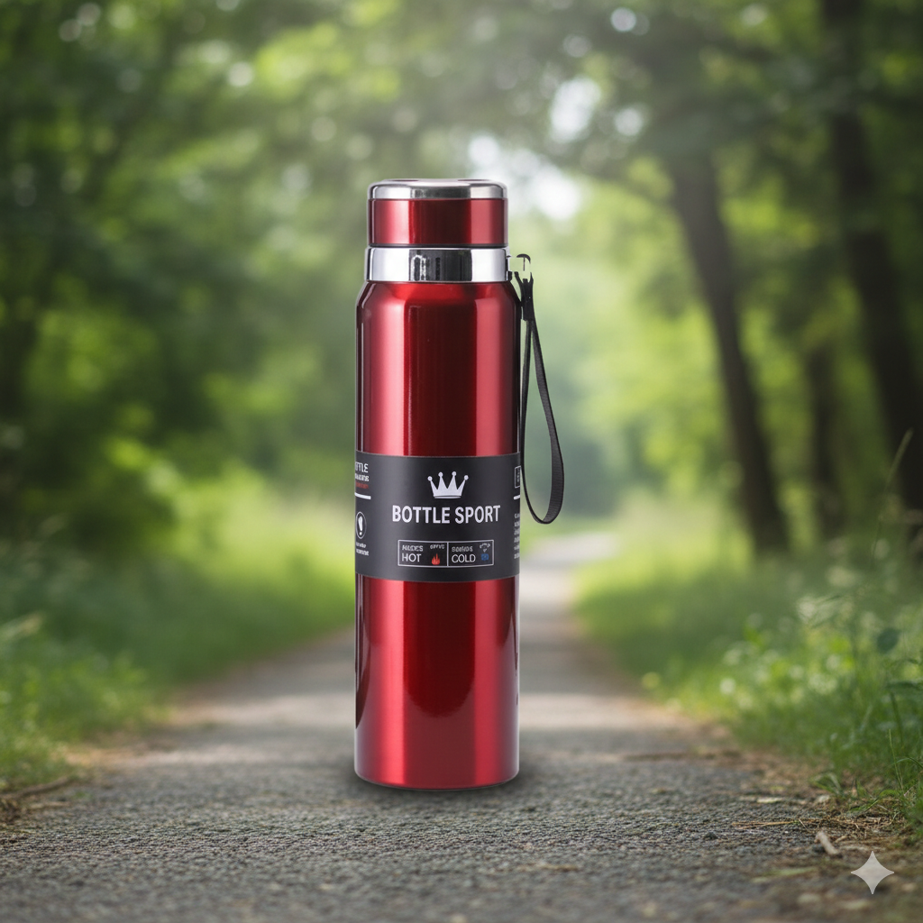 Bottle Sport Insulated Vacuum Flask, Premium Stainless Steel, Keeps Hot & Cold, with Carry Strap