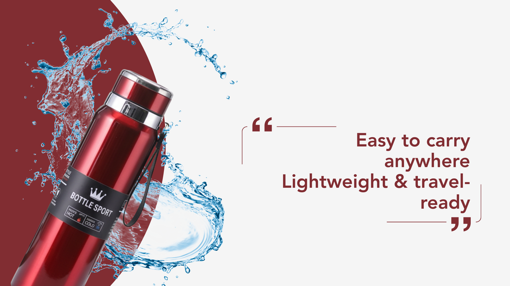 Bottle Sport Insulated Vacuum Flask, Premium Stainless Steel, Keeps Hot & Cold, with Carry Strap