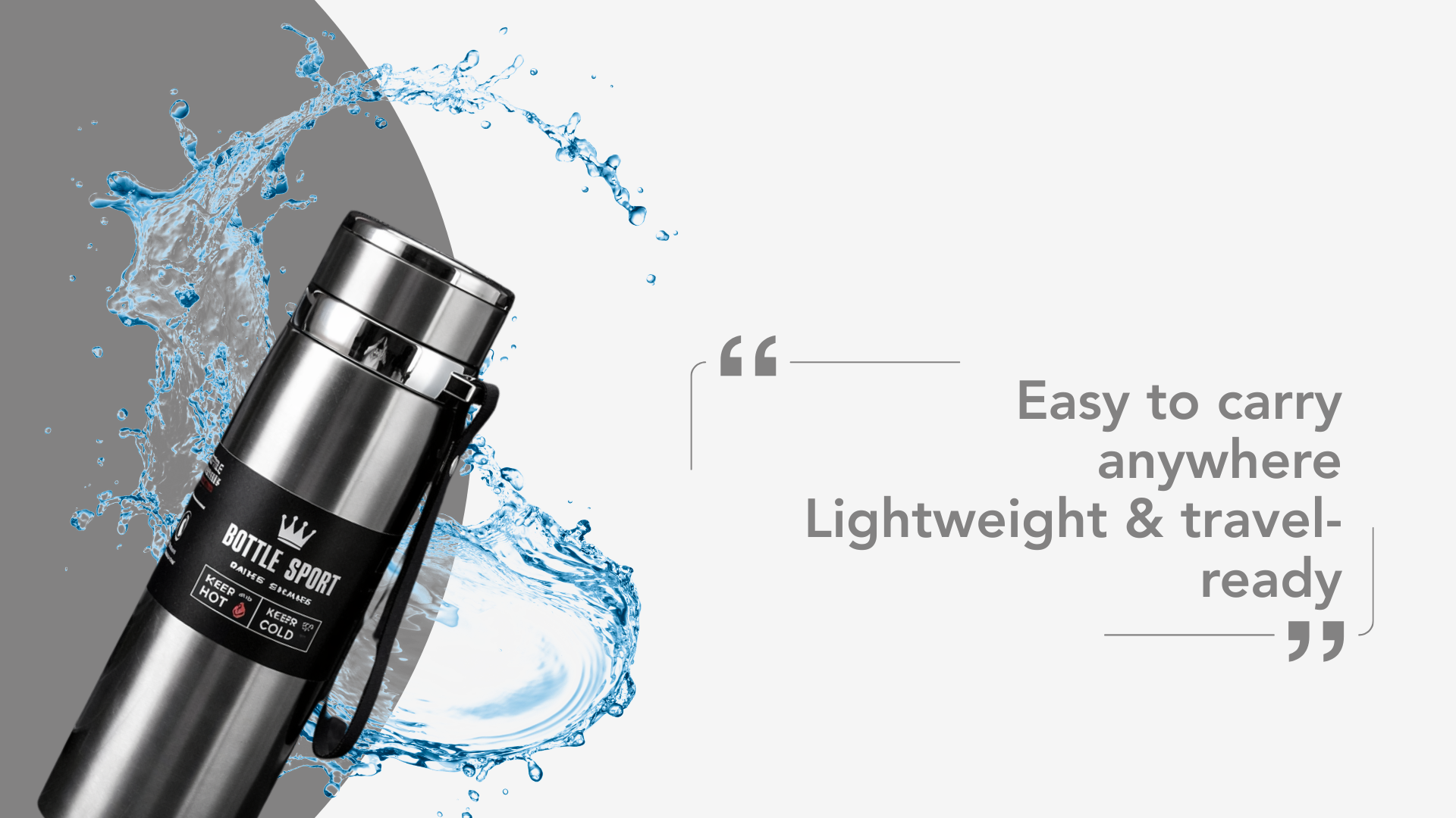 Bottle Sport Insulated Vacuum Flask, Premium Stainless Steel, Keeps Hot & Cold, with Carry Strap